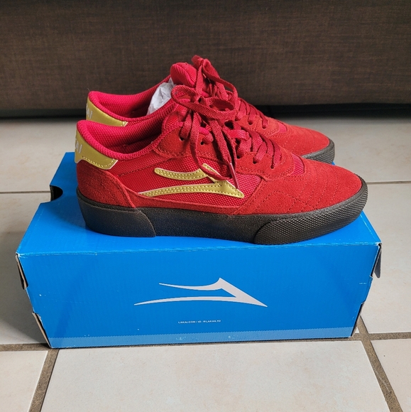 Lakai Cambridgr, red and gold sneakers. Size 5M, 6.5 W - Picture 3 of 4